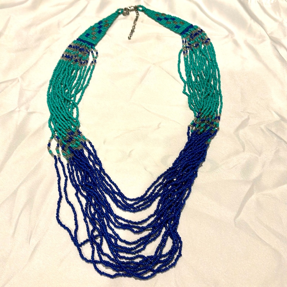 Susan Graver Beaded blue and blue Bib Necklace